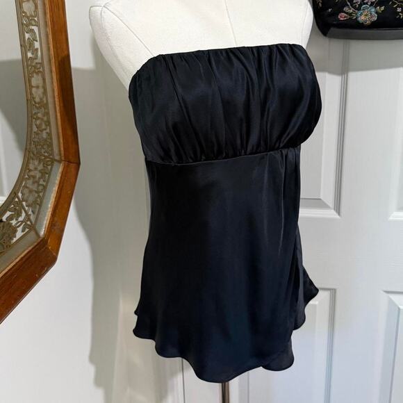 Ann Taylor LOFT Black Silk Strapless Milkmaid Peplum Babydoll Top 6/S - Picture 2 of 8